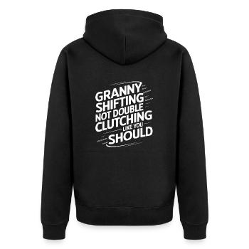 Humorvolles Auto-Design für Gangschaltung-Fans - Unisex Premium Bio Zip Hoodie - Schwarz - Hinten - Nico (187cm)