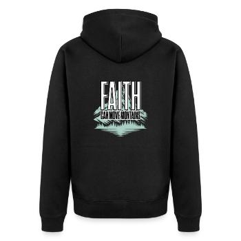 Glaube bewegt Berge – Inspirierende Message - Unisex Premium Bio Zip Hoodie - Schwarz - Hinten - Nico (187cm)