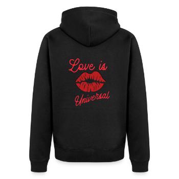 Liebe ohne Grenzen - Unisex Premium Bio Zip Hoodie - Schwarz - Hinten - Nico (187cm)