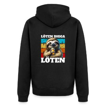 Löten Digga, löten - Unisex Premium Bio Zip Hoodie - Schwarz - Hinten - Nico (187cm)