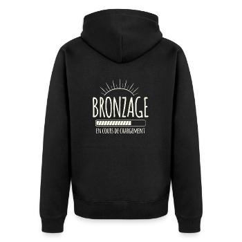 Tan Loading, Summer, Vacation, French - Unisex Premium Organic Zip Hoodie - black - Back - Nico (187cm)