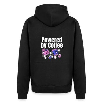 Powered by Coffee - Unisex Premium Bio Zip Hoodie - Schwarz - Hinten - Nico (187cm)