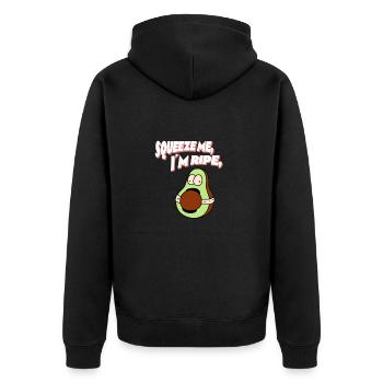 Squeeze Me, I’m Ripe - Unisex Premium Bio Zip Hoodie - Schwarz - Hinten - Nico (187cm)