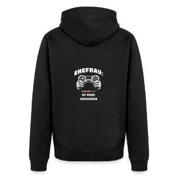 Ehefrau: Die wahre Endgegnerin - Unisex Premium Bio Zip Hoodie - Schwarz - Hinten - Nico (187cm)