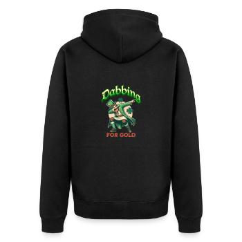 Dabbing for Gold: The Quest for Riches - Unisex Premium Bio Zip Hoodie - Schwarz - Hinten - Nico (187cm)