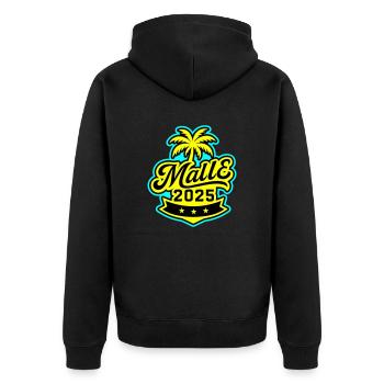 Malle 2025 Palme Mallorca - Unisex Premium Bio Zip Hoodie - Schwarz - Hinten - Nico (187cm)