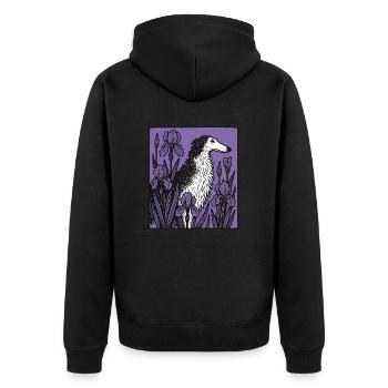 Elegante lila Barsoi skurrile Hundekunst - Unisex Premium Bio Zip Hoodie - Schwarz - Hinten - Nico (187cm)