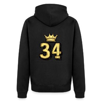 34 Zahl Krone - Unisex Premium Bio Zip Hoodie - Schwarz - Hinten - Nico (187cm)