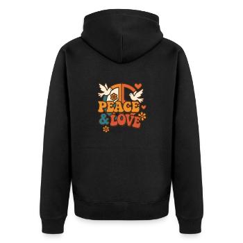 70er Jahre Flower Power Peace and Love Grafik - Unisex Premium Bio Zip Hoodie - Schwarz - Hinten - Nico (187cm)