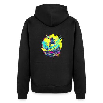 Neon Skater – Ride or Die Graffiti Style - Unisex Premium Bio Zip Hoodie - Schwarz - Hinten - Nico (187cm)