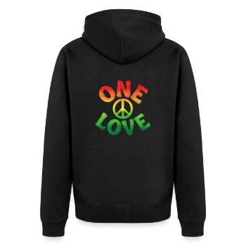 Bunte Peace-Liebe im Reggae-Look - Unisex Premium Bio Zip Hoodie - Schwarz - Hinten - Nico (187cm)