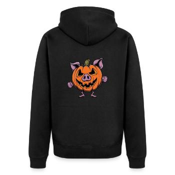 Drôle de cochon citrouille dessin animé d’Halloween - Veste à capuche bio Premium Unisexe - noir - Dos - Nico (187cm)