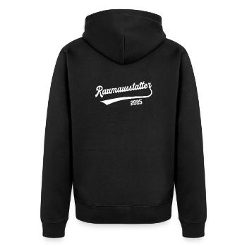 Raumausstatter 2025 Designer Raumausstattung - Unisex Premium Bio Zip Hoodie - Schwarz - Hinten - Nico (187cm)