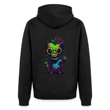 Bunter cooler Zombie - Unisex Premium Bio Zip Hoodie - Schwarz - Hinten - Nico (187cm)