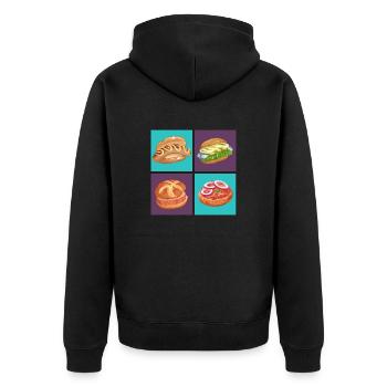 German Streetfood Kollektion Kunstwerk Essen to go - Unisex Premium Bio Zip Hoodie - Schwarz - Hinten - Nico (187cm)