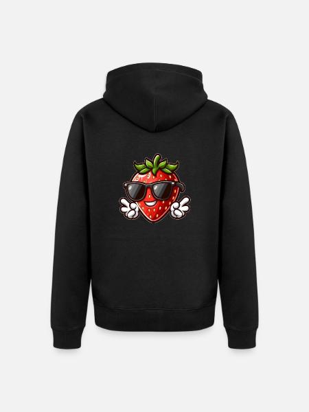 Coole Erdbeere Peace Fruchtig Sommerdesign - Unisex Premium Bio Zip Hoodie - Schwarz