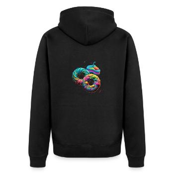 DONUTS MIT GUTER SAHNE - DONUT - Unisex Premium Bio Zip Hoodie - Schwarz - Hinten - Nico (187cm)