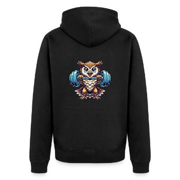 hibou poids haltérophilie fort hibou forme physique - Veste à capuche bio Premium Unisexe - noir - Dos - Nico (187cm)