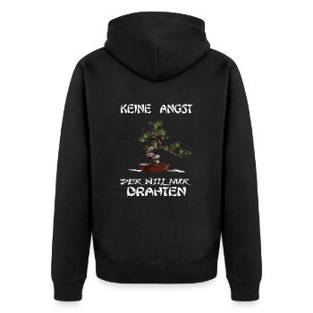BONSAI Yamadori Nebari Bonsaimeister will drahten - Unisex Premium Bio Zip Hoodie - Schwarz - Hinten - Nico (187cm)