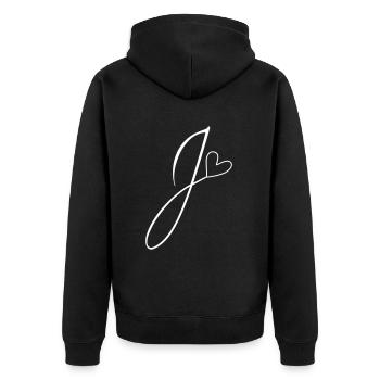 Buchstabe J Buchstabe-J Kalligrafie - Unisex Premium Bio Zip Hoodie - Schwarz - Hinten - Nico (187cm)