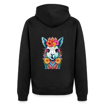 Lama - Unisex Premium Bio Zip Hoodie - Schwarz - Hinten - Nico (187cm)