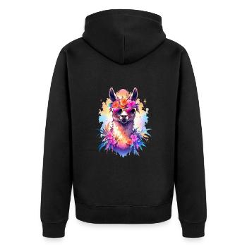 Lama - Unisex Premium Bio Zip Hoodie - Schwarz - Hinten - Nico (187cm)