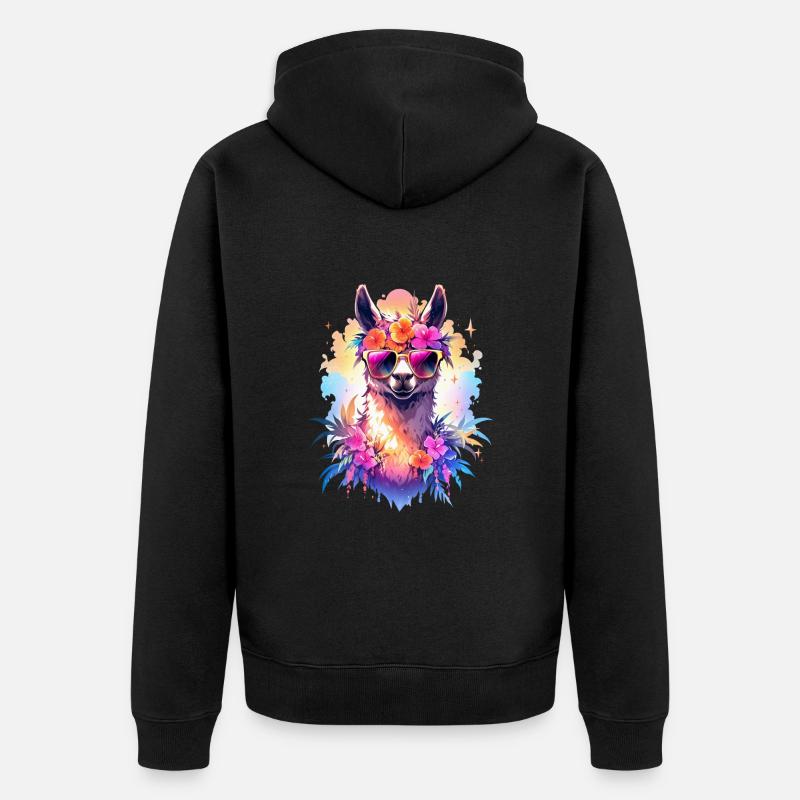 Lama - Unisex Premium Bio Zip Hoodie - Schwarz