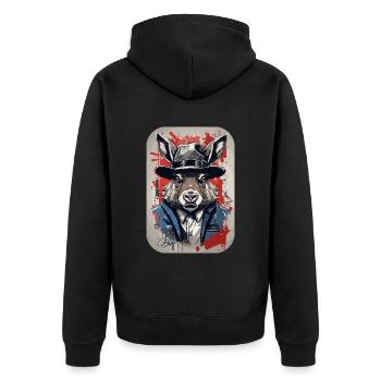 Wildschwein Gangster Oldschool - Unisex Premium Bio Zip Hoodie - Schwarz - Hinten - Nico (187cm)
