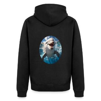 Delfin - Unisex Premium Bio Zip Hoodie - Schwarz - Hinten - Nico (187cm)