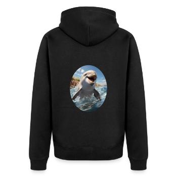 Delfin - Unisex Premium Bio Zip Hoodie - Schwarz - Hinten - Nico (187cm)