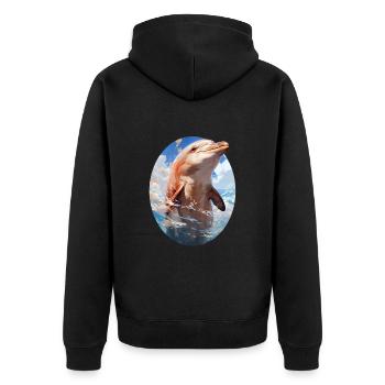 Delfin - Unisex Premium Bio Zip Hoodie - Schwarz - Hinten - Nico (187cm)
