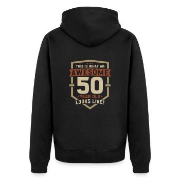 50 Cadeau d’anniversaire 50 ans Citation d’anniversaire - Veste à capuche bio Premium Unisexe - noir - Dos - Nico (187cm)