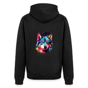 Husky Colorful - Unisex Premium Bio Zip Hoodie - Schwarz - Hinten - Nico (187cm)