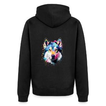 Alaskischer Malamute Colorful - Unisex Premium Bio Zip Hoodie - Schwarz - Hinten - Nico (187cm)