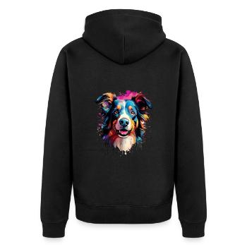 Border Collie Colorful - Unisex Premium Bio Zip Hoodie - Schwarz - Hinten - Nico (187cm)