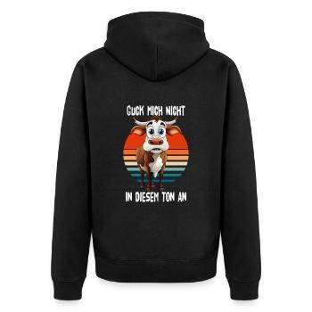Don't look at me in this tone Cow - Unisex Premium Organic Zip Hoodie - black - Back - Nico (187cm)