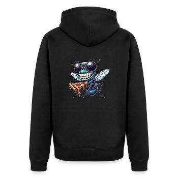Fliege Pizza Liebhaber Fast Food Cool - Unisex Premium Bio Zip Hoodie - Schwarz - Hinten - Nico (187cm)
