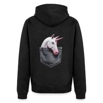Einhorn - Unisex Premium Bio Zip Hoodie - Schwarz - Hinten - Nico (187cm)