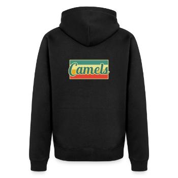 Kamel - Unisex Premium Bio Zip Hoodie - Schwarz - Hinten - Nico (187cm)