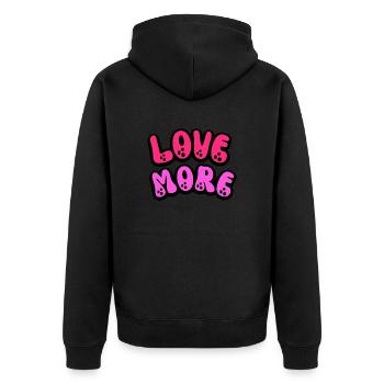 Love More - Unisex Premium Organic Zip Hoodie - black - Back - Nico (187cm)