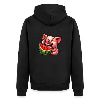 Cochon sucré avec un sourire de pastèque fantaisiste - Veste à capuche bio Premium Unisexe - noir - Dos - Nico (187cm)