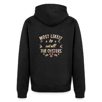 most likely to eat all the oysters - Unisex Premium Bio Zip Hoodie - Schwarz - Hinten - Nico (187cm)