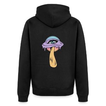 Psychedelic Mushroom, Trippig, Third Eye, Goa - Unisex Premium Organic Zip Hoodie - black - Back - Nico (187cm)