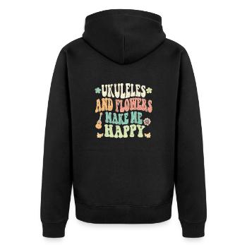 Ukuleles and flowers make me happy - Unisex Premium Organic Zip Hoodie - black - Back - Nico (187cm)