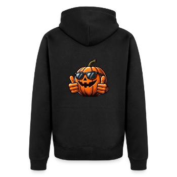 Halloween Pumpkin Horror Grin Sunglasses - Unisex Premium Organic Zip Hoodie - black - Back - Nico (187cm)