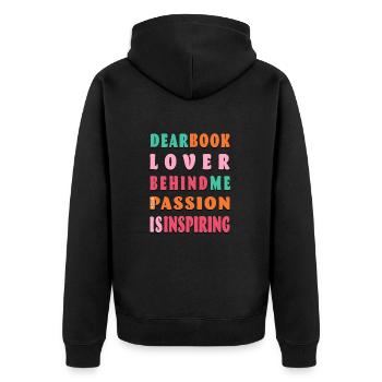 Lieber Buchliebhaber, - Unisex Premium Bio Zip Hoodie - Schwarz - Hinten - Nico (187cm)