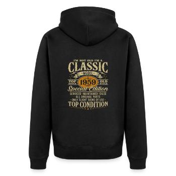 Vintage 1959 classique cadeau d’anniversaire - Veste à capuche bio Premium Unisexe - noir - Dos - Nico (187cm)