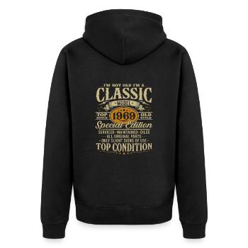 Vintage 1969 classique cadeau d’anniversaire - Veste à capuche bio Premium Unisexe - noir - Dos - Nico (187cm)