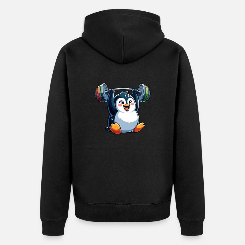 Pingouin avec haltère : entraînement physique - Veste à capuche bio Premium Unisexe - noir