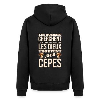 Les hommes cherchent des champignons - Veste à capuche bio Premium Unisexe - noir - Dos - Nico (187cm)